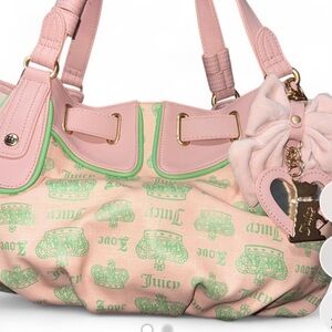 JUICY fan club satchel !! Pink green with velvet bow! New